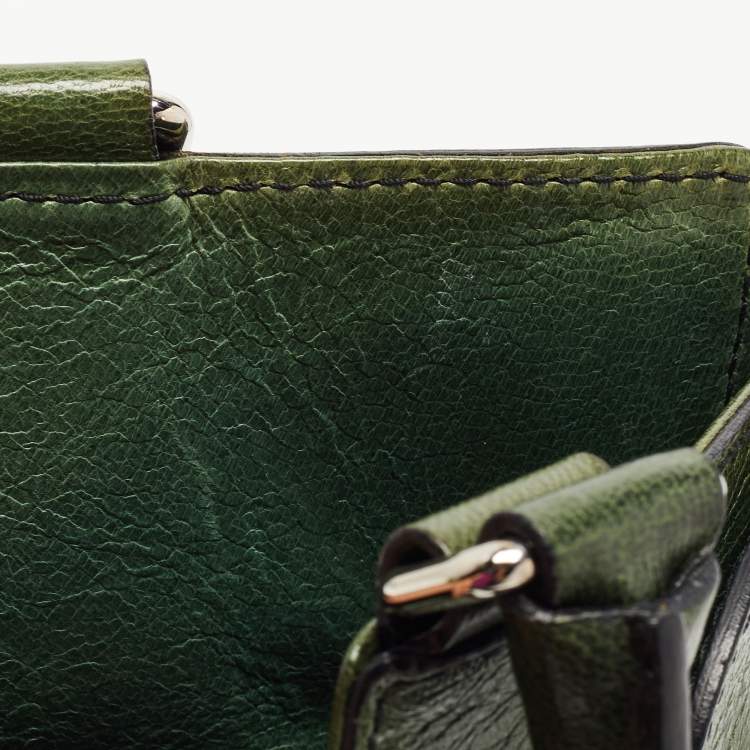 Pre Owned Valentino Green Glossy Leather Crystal Embellished Catch Tote