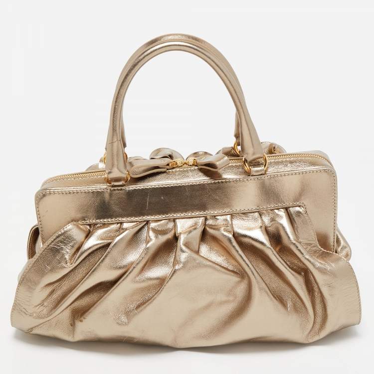 Pre Owned Valentino Metallic Leather Lacca Fleur Frame Satchel