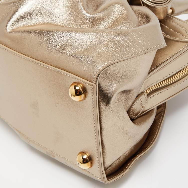 Pre Owned Valentino Metallic Leather Lacca Fleur Frame Satchel