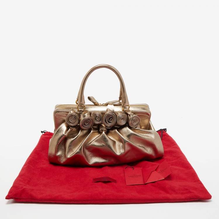 Pre Owned Valentino Metallic Leather Lacca Fleur Frame Satchel