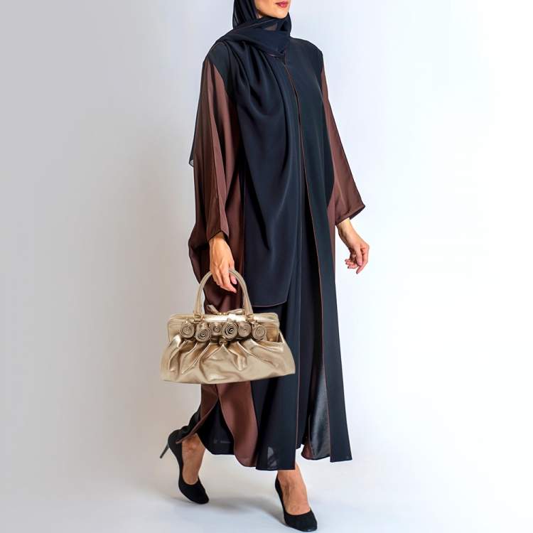 Pre Owned Valentino Metallic Leather Lacca Fleur Frame Satchel