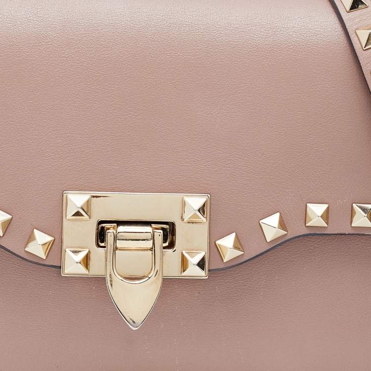 Pre Owned Valentino Pink Leather Small Rockstud Crossbody Bag