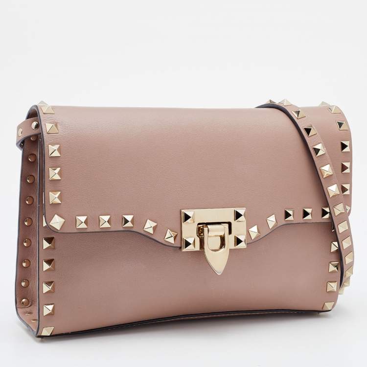 Pre Owned Valentino Pink Leather Small Rockstud Crossbody Bag