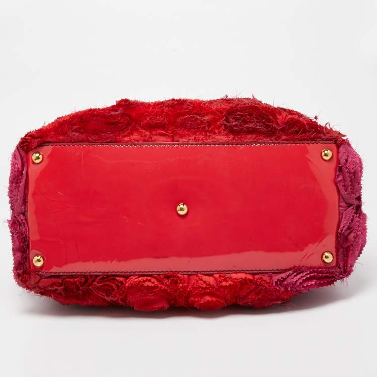 Pre Owned Valentino Red/Pink Silk And Patent Leather Rosier Tote