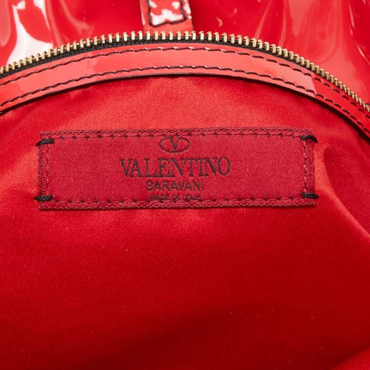 Pre Owned Valentino Red/Pink Silk And Patent Leather Rosier Tote