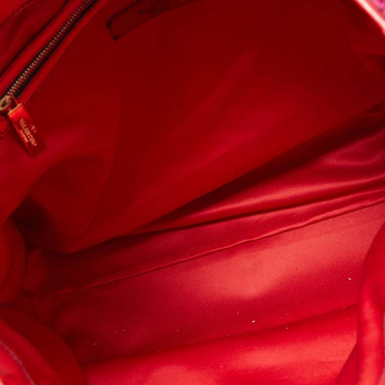 Pre Owned Valentino Red/Pink Silk And Patent Leather Rosier Tote