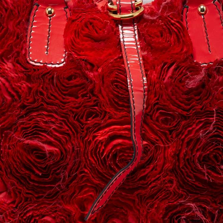 Pre Owned Valentino Red/Pink Silk And Patent Leather Rosier Tote
