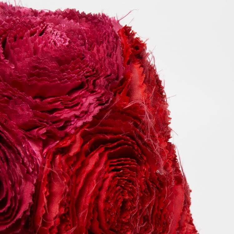 Pre Owned Valentino Red/Pink Silk And Patent Leather Rosier Tote