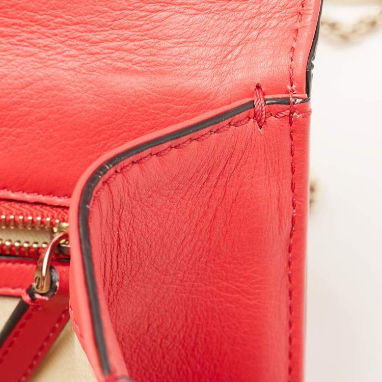 Pre Owned Valentino Coral Red Leather Medium Glam Lock Chain Shoulder Bag
