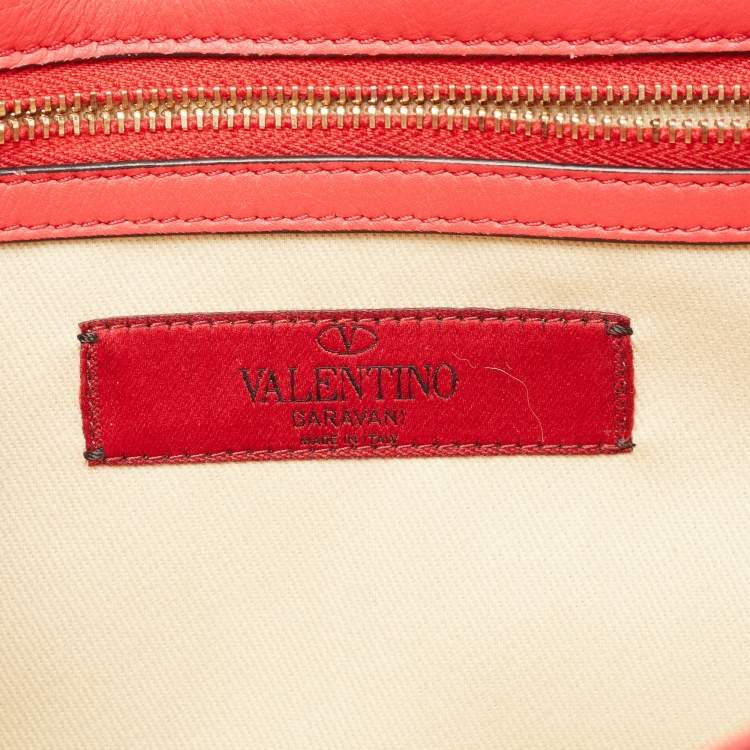 Pre Owned Valentino Coral Red Leather Medium Glam Lock Chain Shoulder Bag