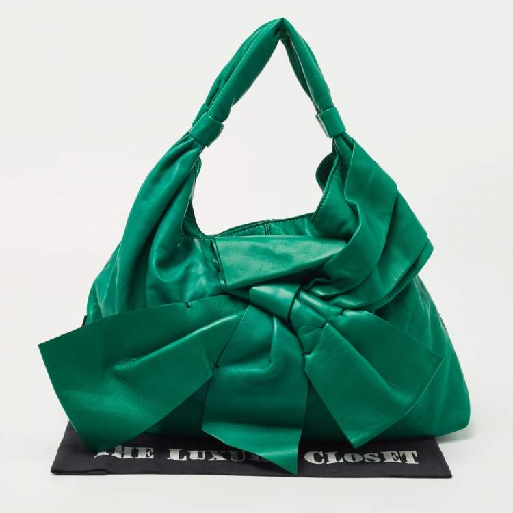 Pre Owned Valentino Green Leather Petale Hobo
