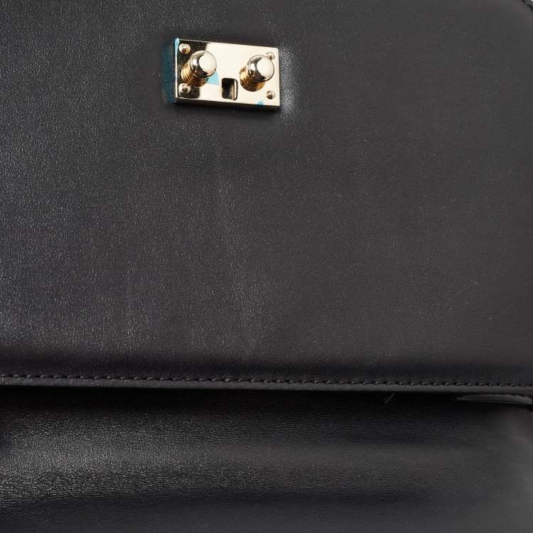 Pre Owned Valentino Black Leather Medium Glam Lock Chain Shoulder Bag