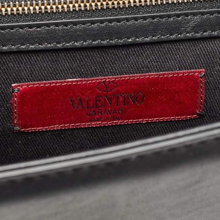 Pre Owned Valentino Black Leather Medium Glam Lock Chain Shoulder Bag
