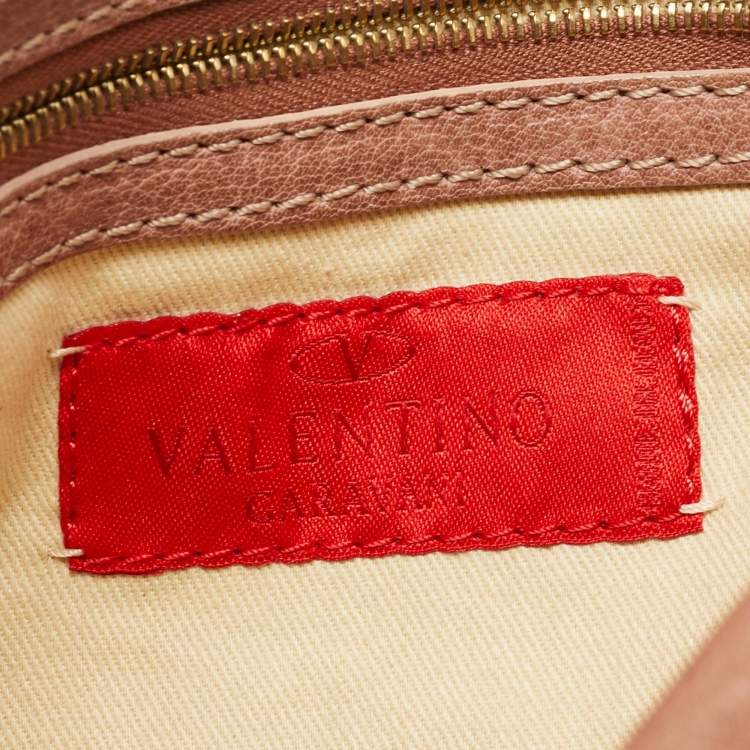 Pre Owned Valentino Brown Floral Applique Leather Vlogo Baguette Bag