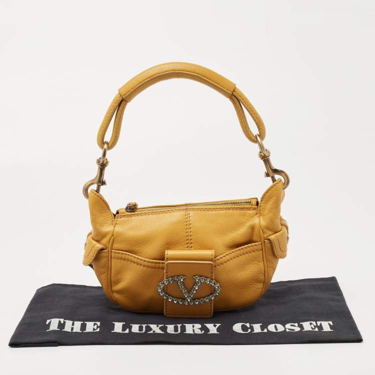 مملوكة مسبقًا Valentino Mustard Leather Crystals Embellished VLogo Hobo 