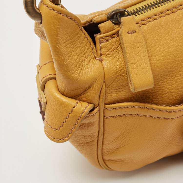 مملوكة مسبقًا Valentino Mustard Leather Crystals Embellished VLogo Hobo 