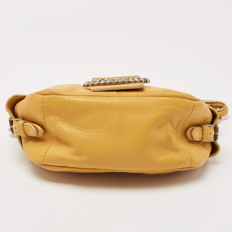 مملوكة مسبقًا Valentino Mustard Leather Crystals Embellished VLogo Hobo 