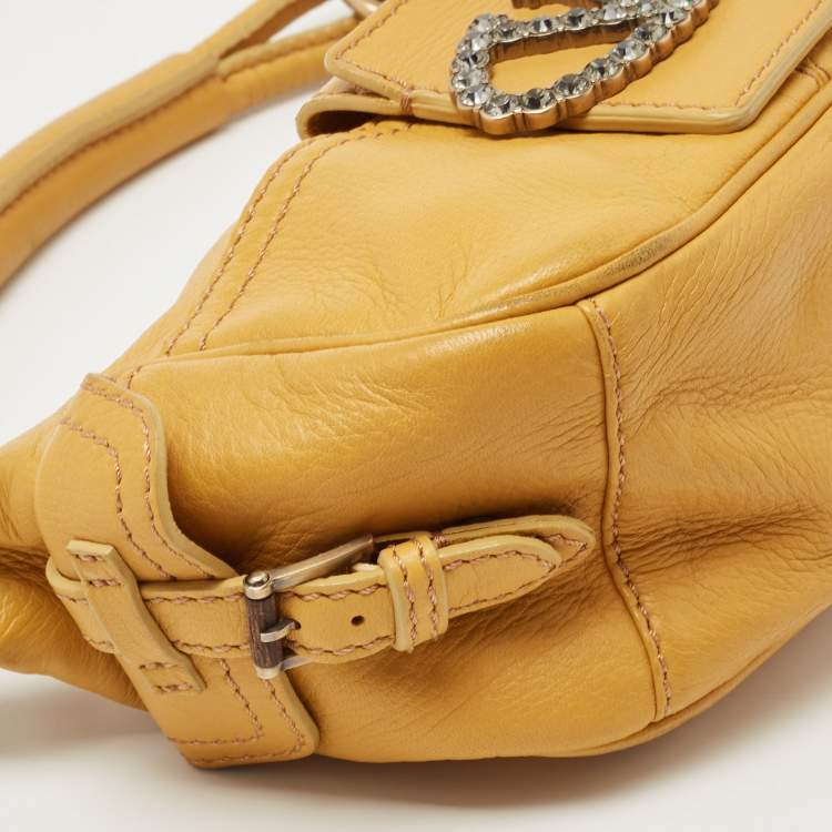 مملوكة مسبقًا Valentino Mustard Leather Crystals Embellished VLogo Hobo 