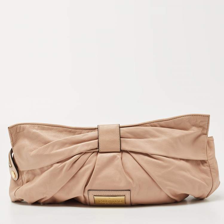 Pre Owned Valentino Beige Leather Bow Detail Shoulder Bag