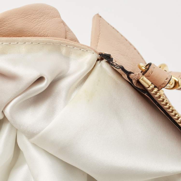 Pre Owned Valentino Beige Leather Bow Detail Shoulder Bag