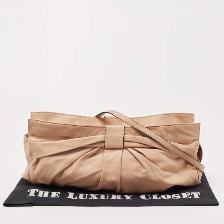 Pre Owned Valentino Beige Leather Bow Detail Shoulder Bag