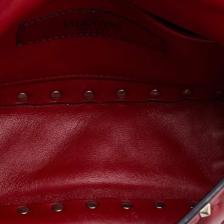 Pre Owned Valentino Red Quilted Leather Small Rockstud Spike Chain Shoulder Bag