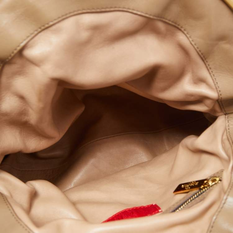 Pre Owned Valentino Beige/Pink Lace And Leather Pleated Studded Dome Satchel