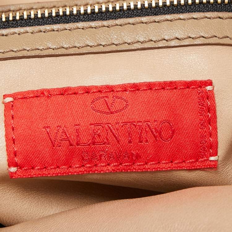 Pre Owned Valentino Beige/Pink Lace And Leather Pleated Studded Dome Satchel