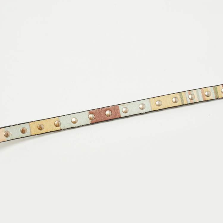 Pre Owned Valentino Multicolor 1975 Striped Leather Rockstud Trapeze Tote