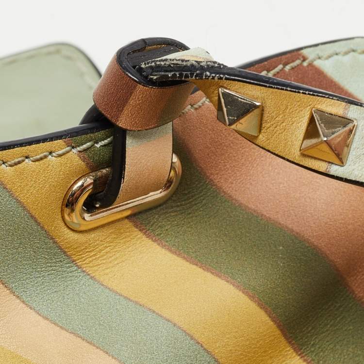 Pre Owned Valentino Multicolor 1975 Striped Leather Rockstud Trapeze Tote
