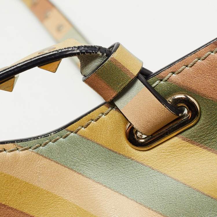 Pre Owned Valentino Multicolor 1975 Striped Leather Rockstud Trapeze Tote