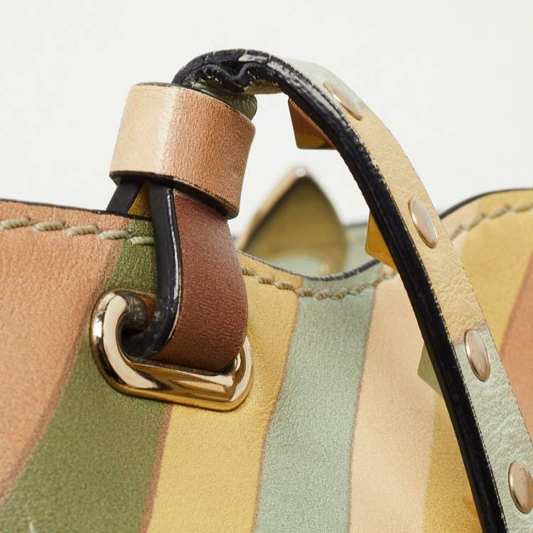 Pre Owned Valentino Multicolor 1975 Striped Leather Rockstud Trapeze Tote