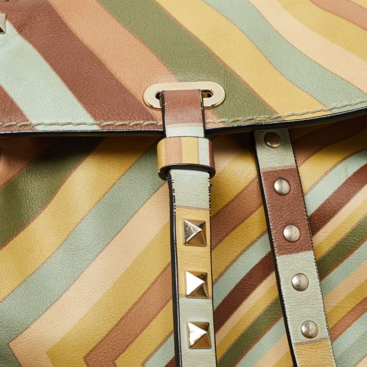 Pre Owned Valentino Multicolor 1975 Striped Leather Rockstud Trapeze Tote