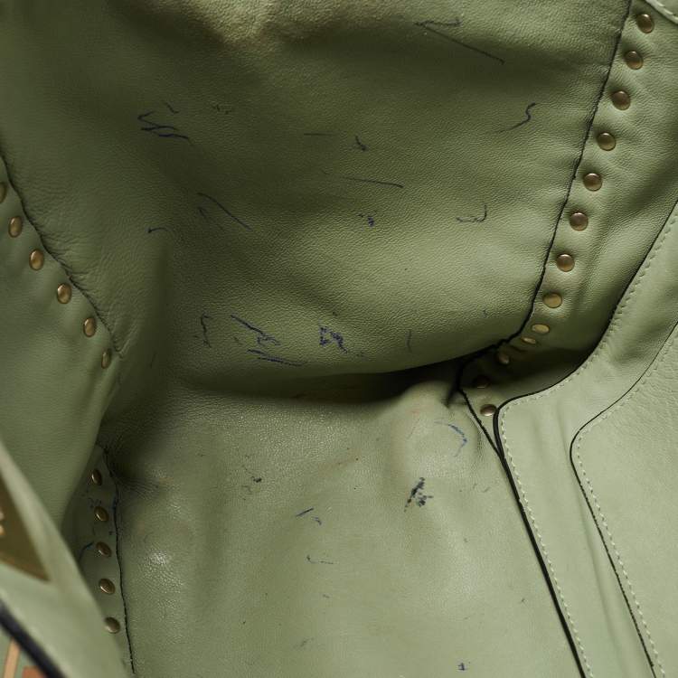 Pre Owned Valentino Multicolor 1975 Striped Leather Rockstud Trapeze Tote