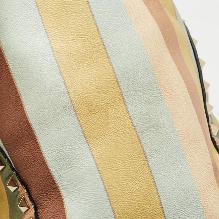 Pre Owned Valentino Multicolor 1975 Striped Leather Rockstud Trapeze Tote