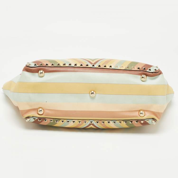 Pre Owned Valentino Multicolor 1975 Striped Leather Rockstud Trapeze Tote