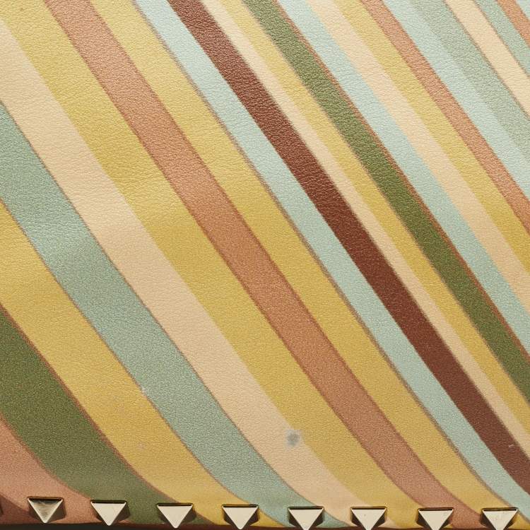 Pre Owned Valentino Multicolor 1975 Striped Leather Rockstud Trapeze Tote