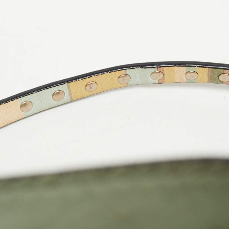 Pre Owned Valentino Multicolor 1975 Striped Leather Rockstud Trapeze Tote