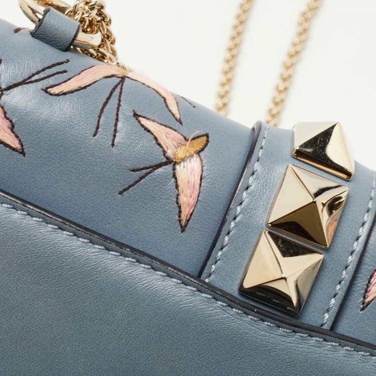 Pre Owned Valentino Multicolor Leather Small Floral Embellished Rockstud Glam Lock Flap Bag