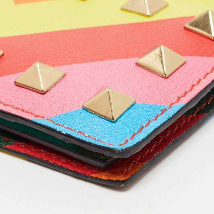 مملوكة مسبقًا Valentino Multicolor Stripe Leather Rockstud Card Case