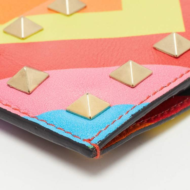 مملوكة مسبقًا Valentino Multicolor Stripe Leather Rockstud Card Case