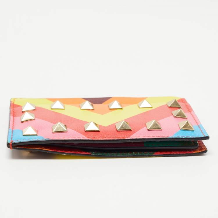 مملوكة مسبقًا Valentino Multicolor Stripe Leather Rockstud Card Case