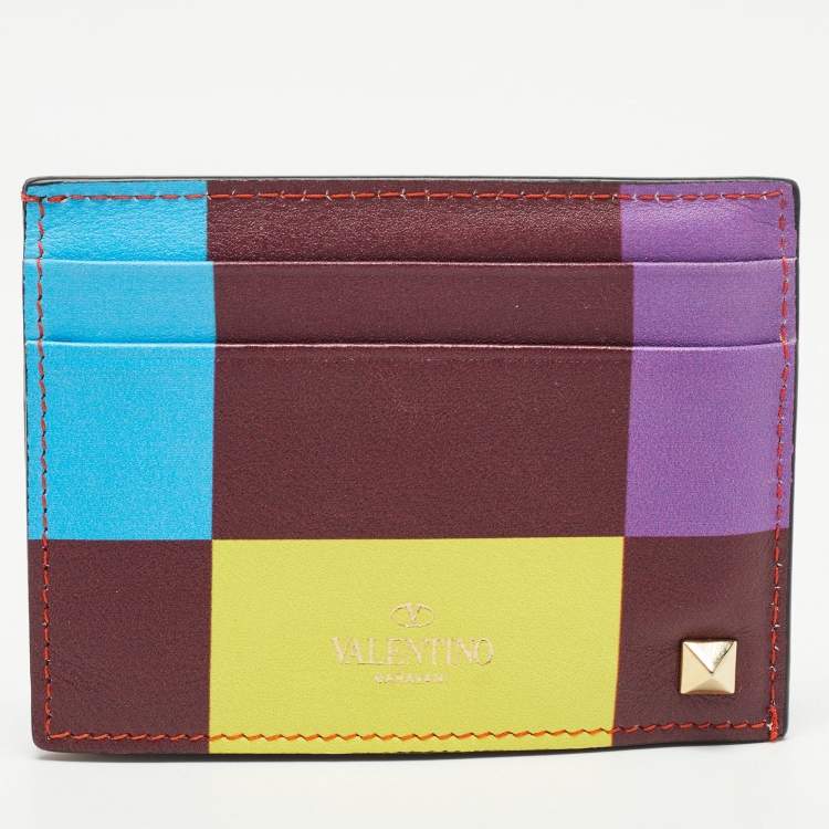 مملوكة مسبقًا Valentino Multicolor Stripe Leather Rockstud Card Case
