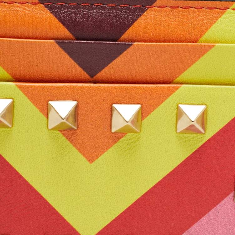 مملوكة مسبقًا Valentino Multicolor Stripe Leather Rockstud Card Case