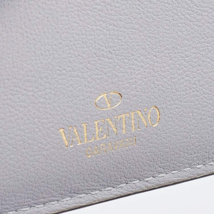 Pre Owned Valentino Grey Leather Rockstud Card Holder
