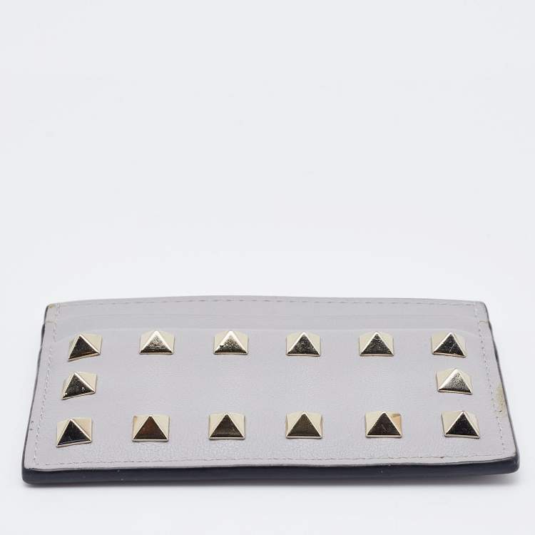 Pre Owned Valentino Grey Leather Rockstud Card Holder