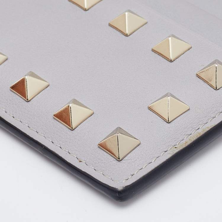 Pre Owned Valentino Grey Leather Rockstud Card Holder