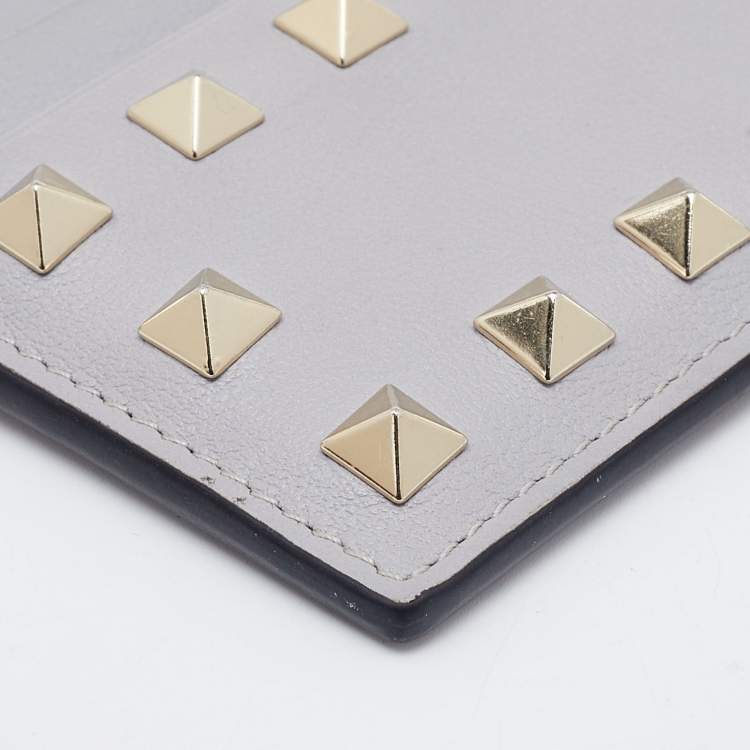 Pre Owned Valentino Grey Leather Rockstud Card Holder