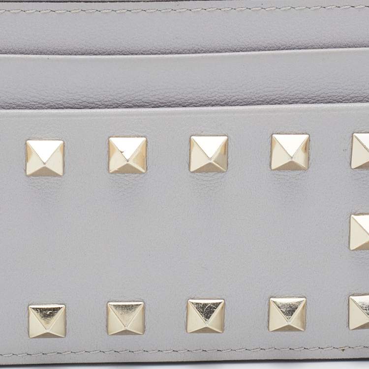 Pre Owned Valentino Grey Leather Rockstud Card Holder