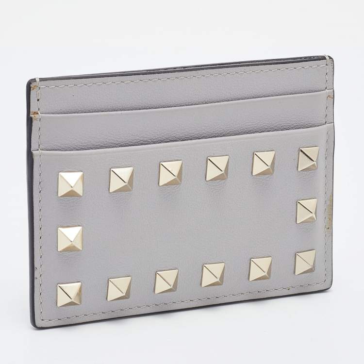 Pre Owned Valentino Grey Leather Rockstud Card Holder